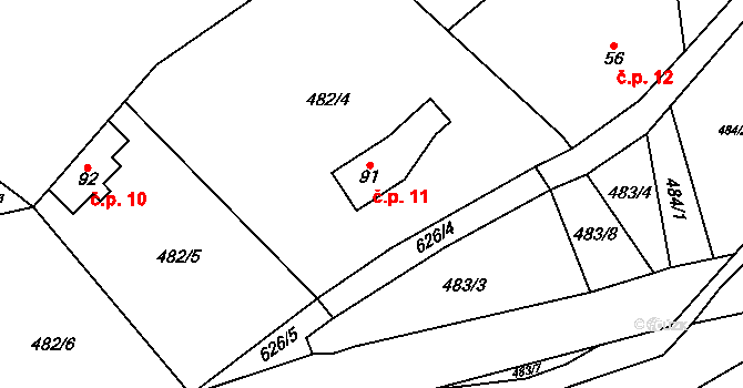 Kokořínský Důl 11, Kokořín na parcele st. 91 v KÚ Kokořín, Katastrální mapa