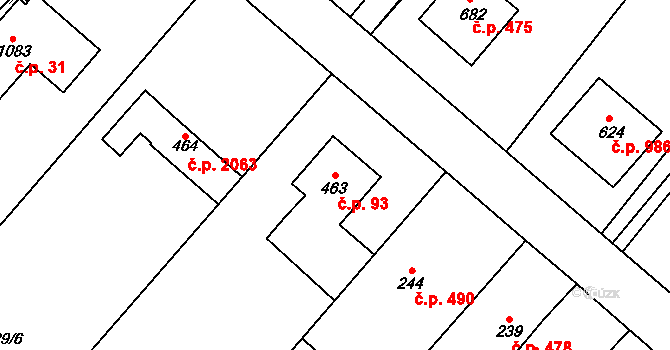 Kralupy nad Vltavou 93 na parcele st. 463 v KÚ Lobeč, Katastrální mapa