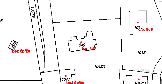 Řevnice 317 na parcele st. 1040 v KÚ Řevnice, Katastrální mapa