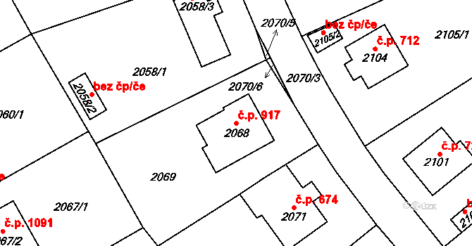 Řevnice 917 na parcele st. 2068 v KÚ Řevnice, Katastrální mapa