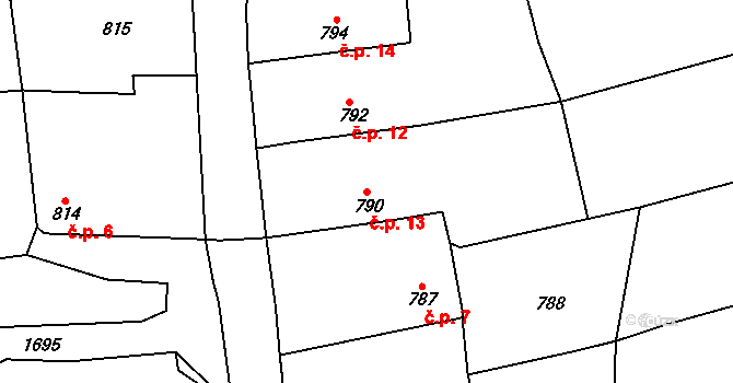 Dohalice 13, Osvračín na parcele st. 790 v KÚ Osvračín, Katastrální mapa