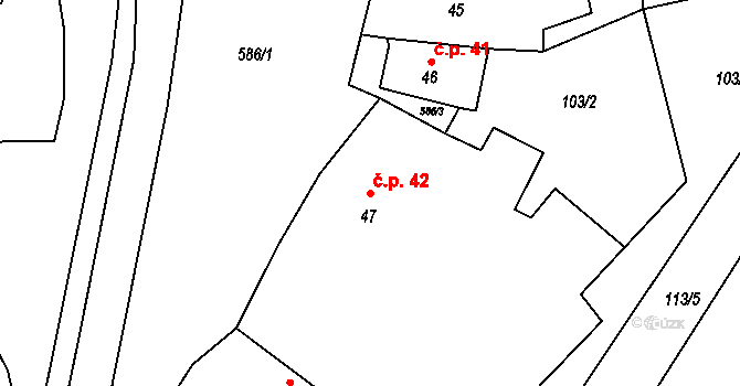 Hustířany 42, Velichovky na parcele st. 47 v KÚ Hustířany, Katastrální mapa