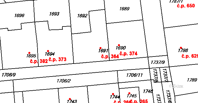 Třemošná 364 na parcele st. 1691 v KÚ Třemošná, Katastrální mapa