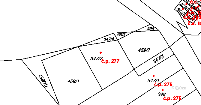 Rybitví 277 na parcele st. 347/2 v KÚ Rybitví, Katastrální mapa