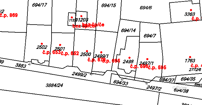 Bílé Předměstí 695, Pardubice na parcele st. 2499/1 v KÚ Pardubice, Katastrální mapa