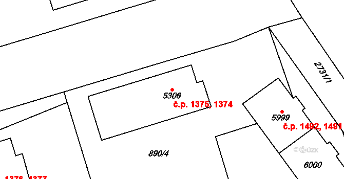 Bílé Předměstí 1374,1375, Pardubice na parcele st. 5306 v KÚ Pardubice, Katastrální mapa