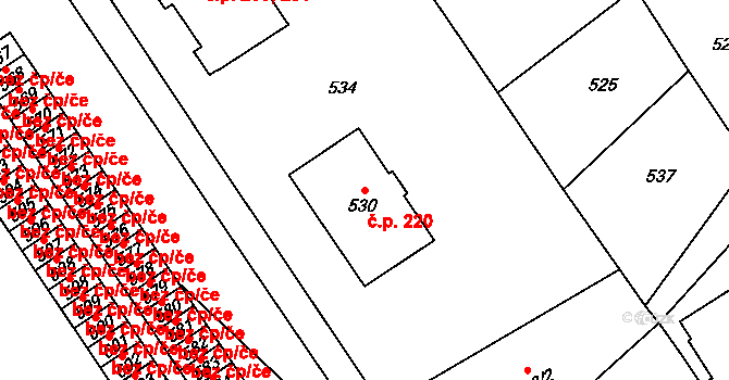 Sobotín 220 na parcele st. 530 v KÚ Sobotín, Katastrální mapa