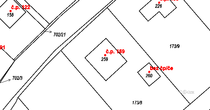 Bouzov 159 na parcele st. 259 v KÚ Bouzov, Katastrální mapa