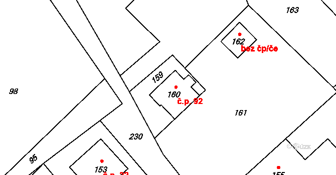 Olbramice 92 na parcele st. 160 v KÚ Olbramice, Katastrální mapa