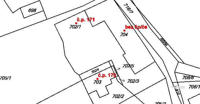 Skotnice 171 na parcele st. 702/1 v KÚ Skotnice, Katastrální mapa