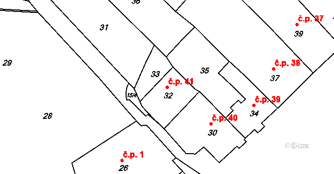 Štramberk 41 na parcele st. 32 v KÚ Štramberk, Katastrální mapa