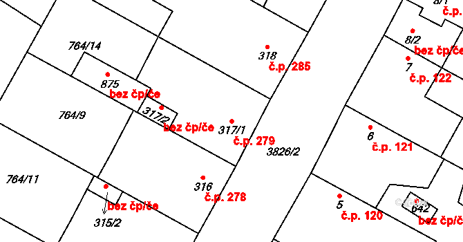 Řevničov 279 na parcele st. 317/1 v KÚ Řevničov, Katastrální mapa