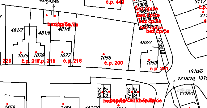 Horní Brána 200, Český Krumlov na parcele st. 1058 v KÚ Český Krumlov, Katastrální mapa