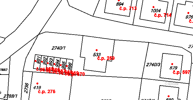 Černovice 259 na parcele st. 533 v KÚ Černovice u Tábora, Katastrální mapa