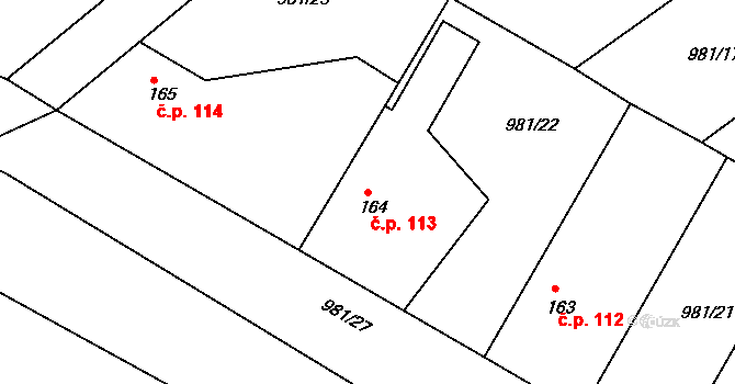 Soběkury 113 na parcele st. 164 v KÚ Soběkury, Katastrální mapa