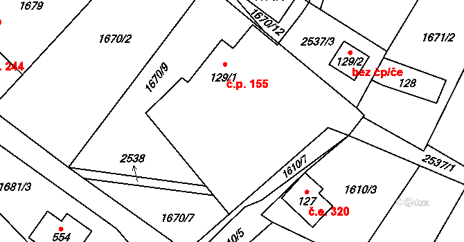 Růžová 155 na parcele st. 129/1 v KÚ Růžová, Katastrální mapa