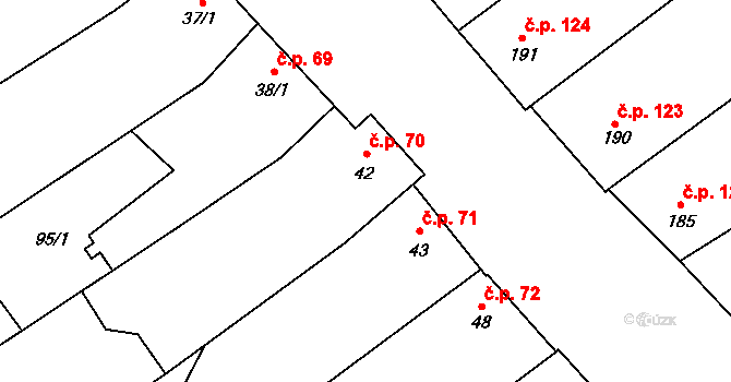 Horní Věstonice 70 na parcele st. 42 v KÚ Horní Věstonice, Katastrální mapa