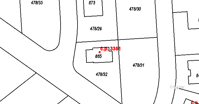 Šumperk 3351 na parcele st. 865 v KÚ Dolní Temenice, Katastrální mapa