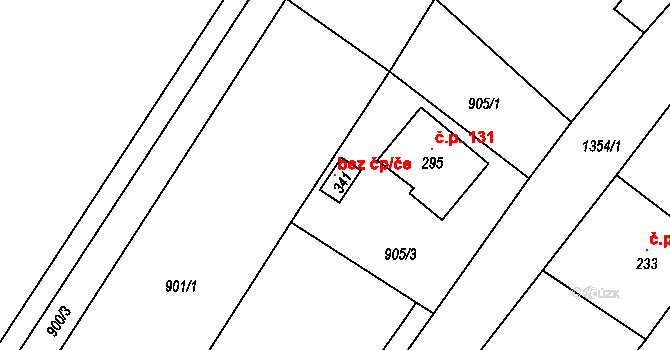 Podhorní Újezd a Vojice 104626348 na parcele st. 341 v KÚ Podhorní Újezd, Katastrální mapa