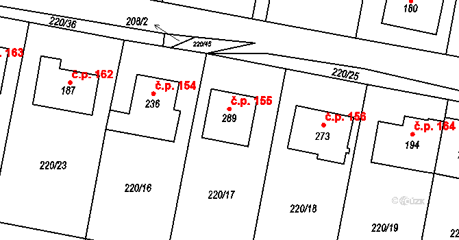 Lipová 155 na parcele st. 289 v KÚ Lipová, Katastrální mapa