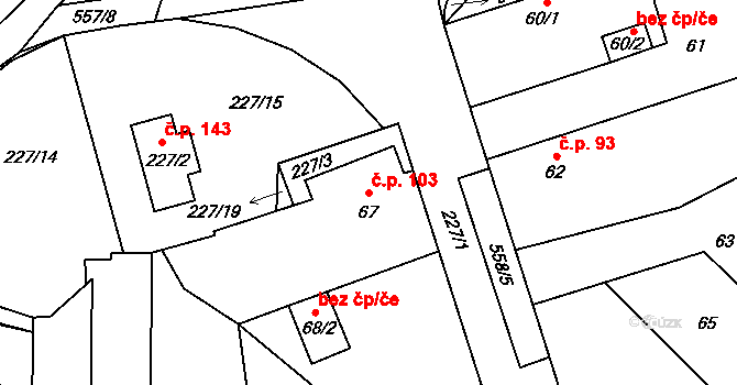 Šlovice 103, Dobřany na parcele st. 67 v KÚ Šlovice u Plzně, Katastrální mapa