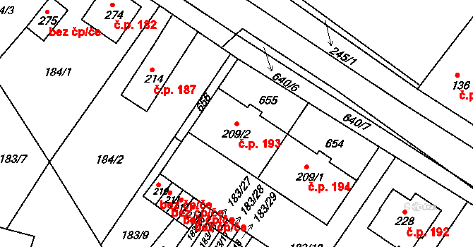 Kravsko 193 na parcele st. 209/2 v KÚ Kravsko, Katastrální mapa