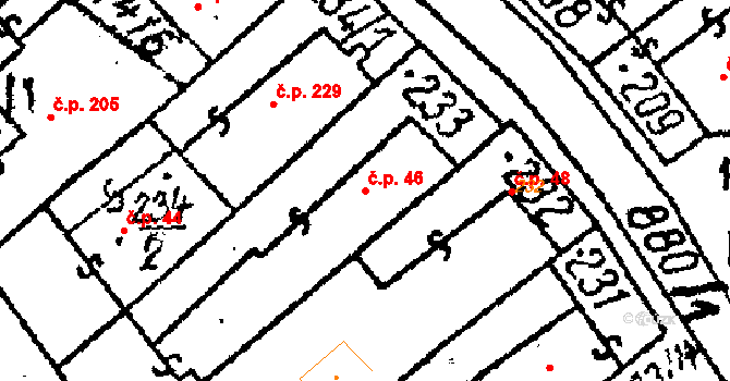 Prosiměřice 46 na parcele st. 233 v KÚ Prosiměřice, Katastrální mapa