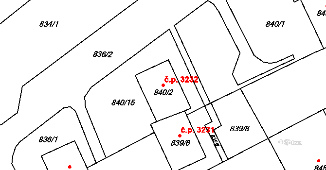 Znojmo 3232 na parcele st. 840/2 v KÚ Znojmo-město, Katastrální mapa