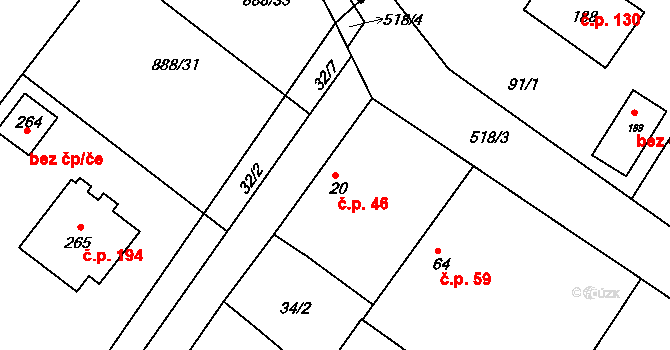 Chvalovice 46, Kovanice na parcele st. 20 v KÚ Chvalovice u Nymburka, Katastrální mapa