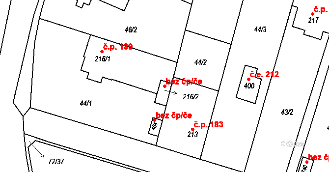 Jevany 115191348 na parcele st. 216/2 v KÚ Jevany, Katastrální mapa