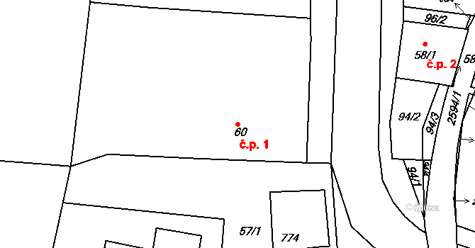 Pernink 1 na parcele st. 60 v KÚ Pernink, Katastrální mapa