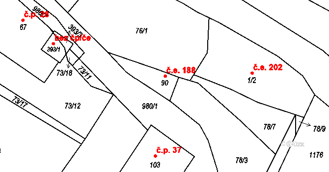 Šemnice 188 na parcele st. 90 v KÚ Šemnice, Katastrální mapa