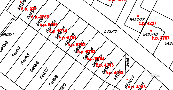 Jihlava 3764 na parcele st. 5408/18 v KÚ Jihlava, Katastrální mapa