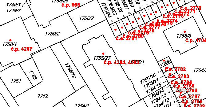 Jihlava 4383,4384 na parcele st. 1755/27 v KÚ Jihlava, Katastrální mapa