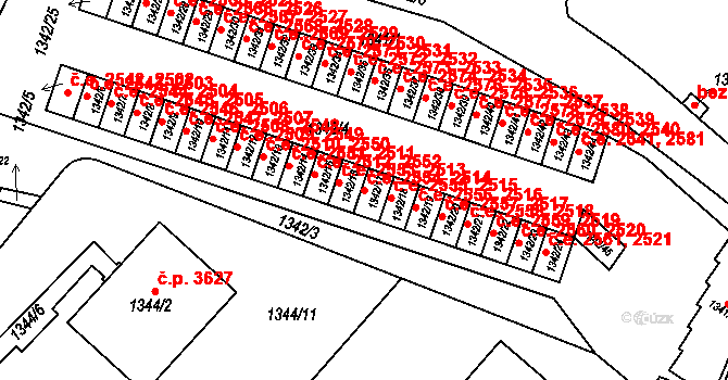 Jihlava 2514,2554 na parcele st. 1342/17 v KÚ Jihlava, Katastrální mapa