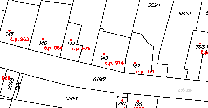 Hostivice 974 na parcele st. 148 v KÚ Litovice, Katastrální mapa