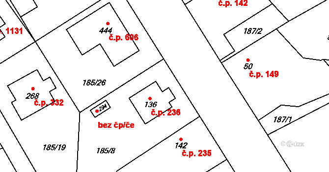 Horní Jirčany 236, Jesenice na parcele st. 136 v KÚ Horní Jirčany, Katastrální mapa