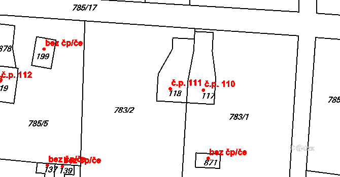 Nepomuk 111 na parcele st. 118 v KÚ Nepomuk pod Třemšínem, Katastrální mapa