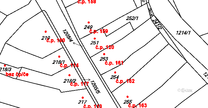 Kravaře 161 na parcele st. 253 v KÚ Kravaře v Čechách, Katastrální mapa