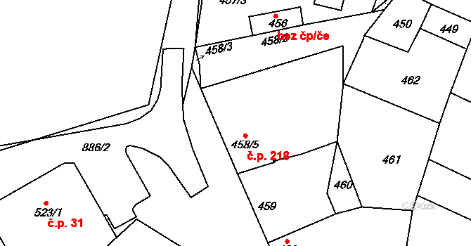 Milokošť 218, Veselí nad Moravou na parcele st. 458/5 v KÚ Milokošť, Katastrální mapa
