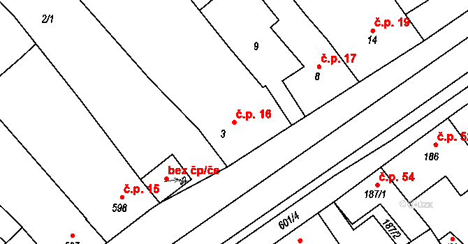 Lidéřovice 16, Vnorovy na parcele st. 3 v KÚ Lidéřovice na Moravě, Katastrální mapa