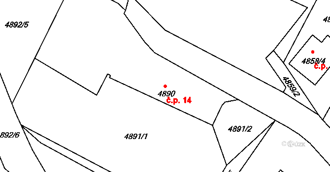 Dlouhé Pole 14, Benešov na parcele st. 4890 v KÚ Benešov u Prahy, Katastrální mapa