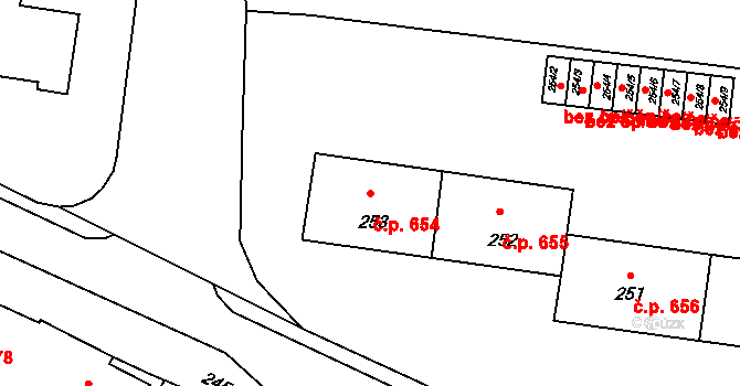 Buštěhrad 654 na parcele st. 253 v KÚ Buštěhrad, Katastrální mapa