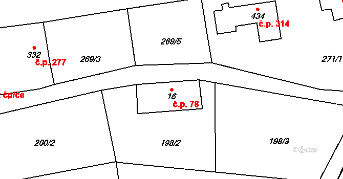 Mníšek 78 na parcele st. 16 v KÚ Mníšek u Liberce, Katastrální mapa