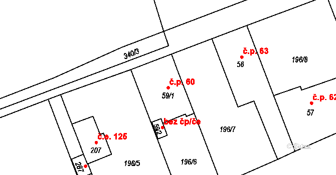 Štěnkov 60, Třebechovice pod Orebem na parcele st. 59/1 v KÚ Štěnkov, Katastrální mapa