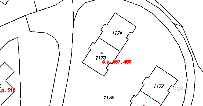 Mariánské Údolí 467,468, Hlubočky na parcele st. 1173 v KÚ Hlubočky, Katastrální mapa