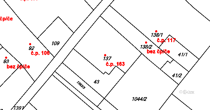 Brocno 163, Štětí na parcele st. 137 v KÚ Brocno, Katastrální mapa