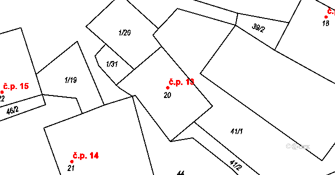 Roseč 13 na parcele st. 20 v KÚ Roseč, Katastrální mapa