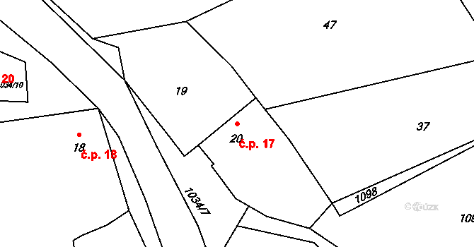 Kuřimany 17 na parcele st. 20 v KÚ Kuřimany, Katastrální mapa