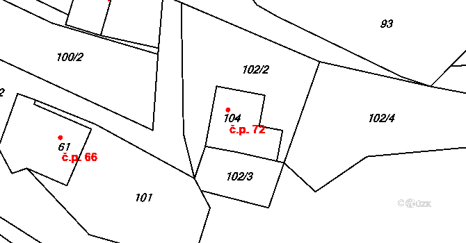 Pazucha 72, Litomyšl na parcele st. 104 v KÚ Pazucha, Katastrální mapa